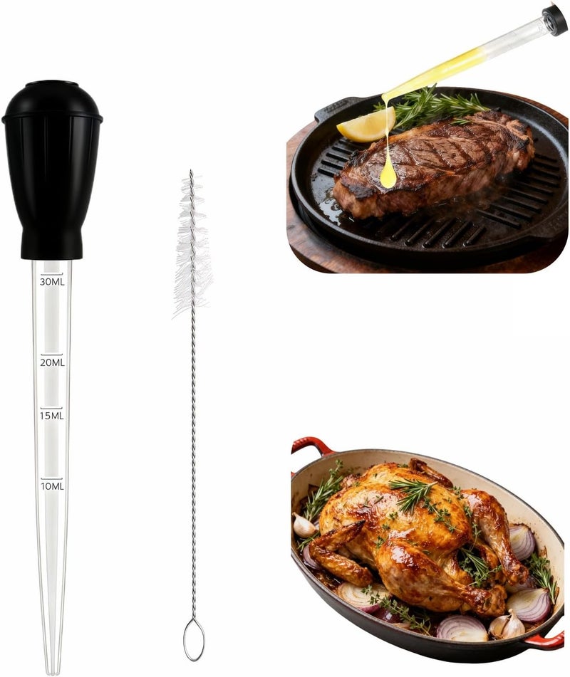 RyanDesign Premium Turkey Baster & Multi-Purpose Syringe, 30ml Heat Resistant Food Baster with Cleaning Brush for Kitchen, Aquarium, Marinade Injector, Basting, Oil Fuel Dispensing (Black) - Image 1